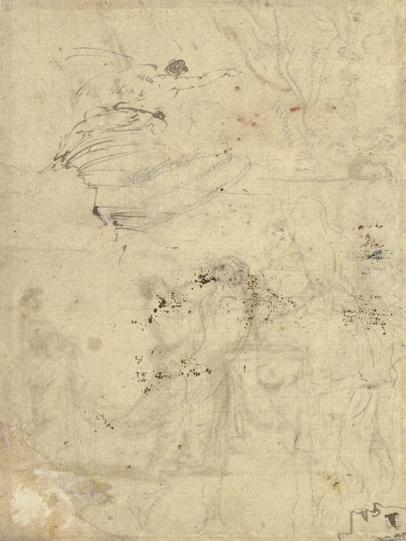 Studienblatt Ungedeutete Szene by Claude Lorrain - Canvas Print