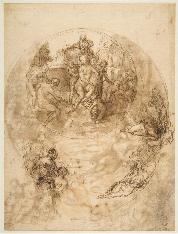 Studies For A Circular Composition Of Diana And Her Nymphs Bathing by Taddeo Zuccaro - Canvas Print