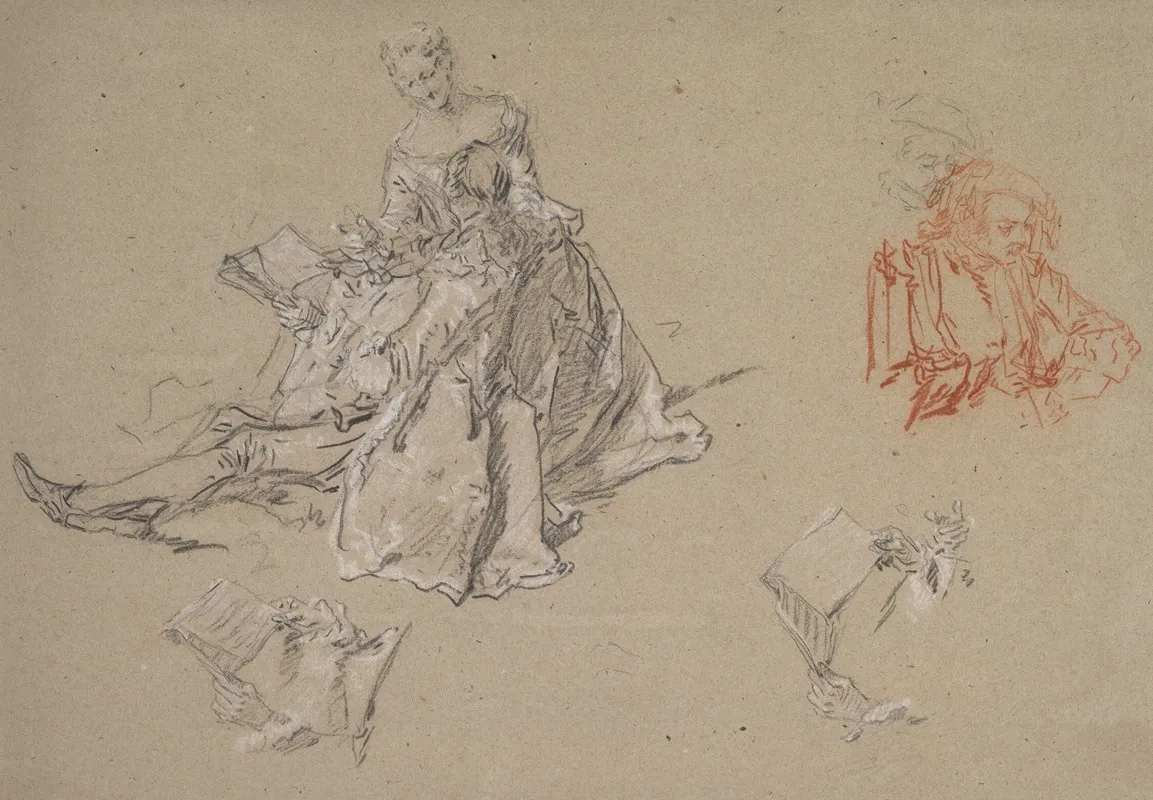 Studies Of A Couple Seated On The Ground Looking At A Songbook