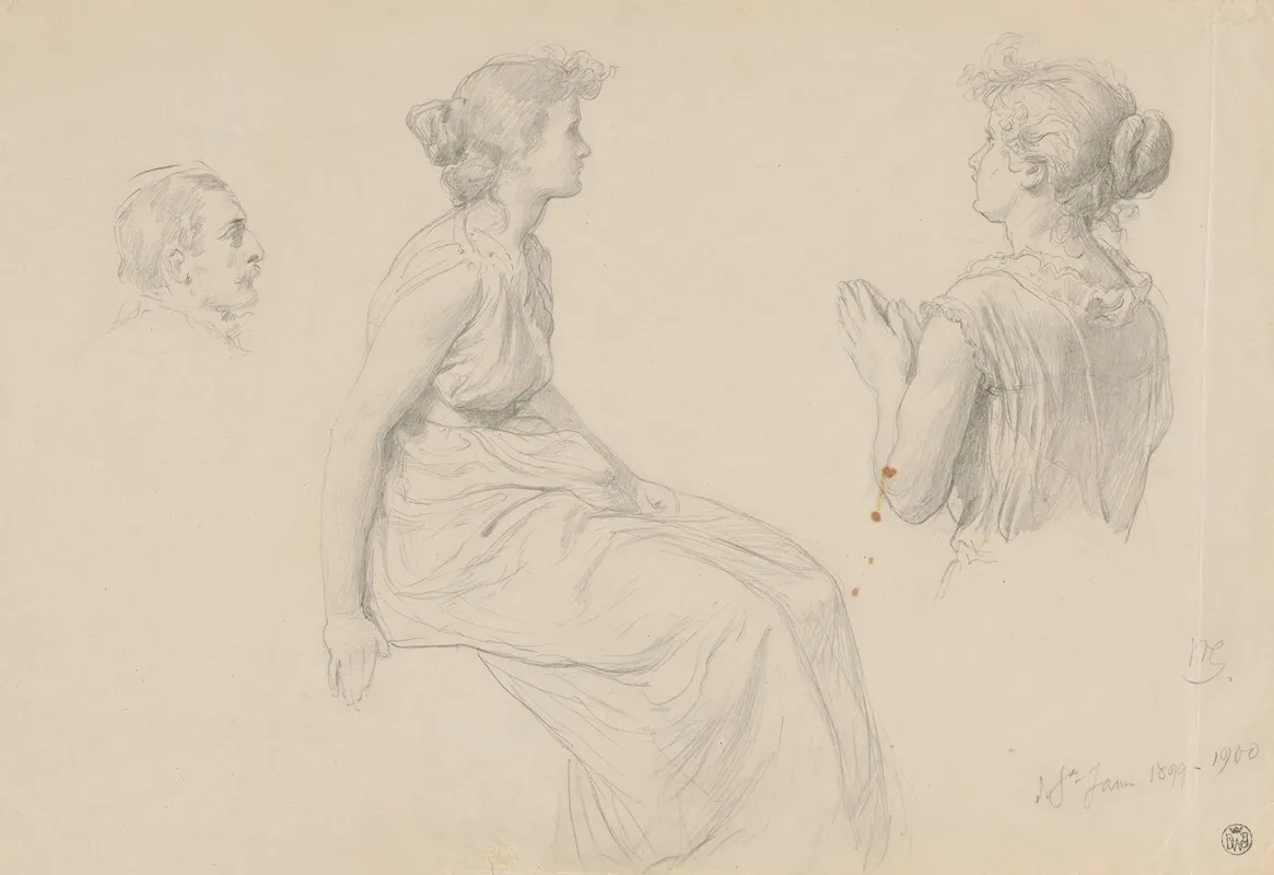 Studies Of A Female And Of A Male Head For The Painting St John The Baptist Refusing To Baptise Pharisees