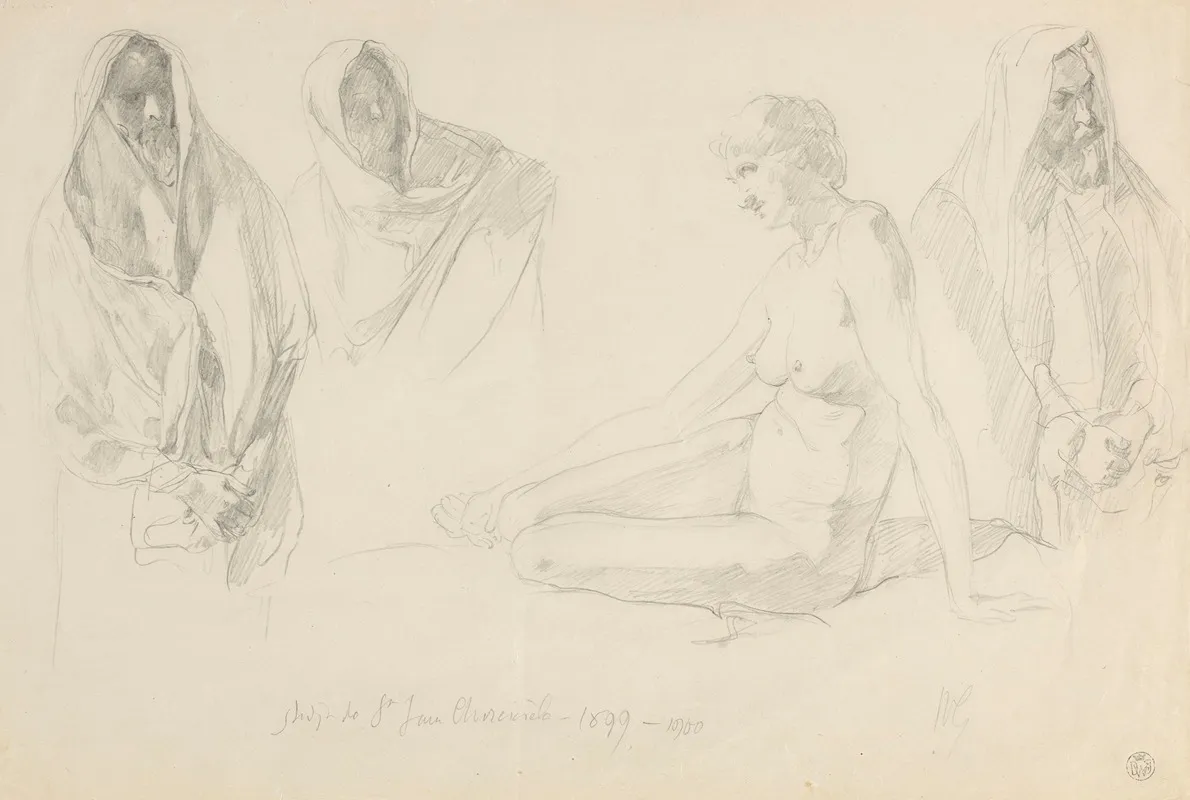 Studies Of A Female Figure And Male Figures For The Painting St John The Baptist Refusing To Baptise Pharisees