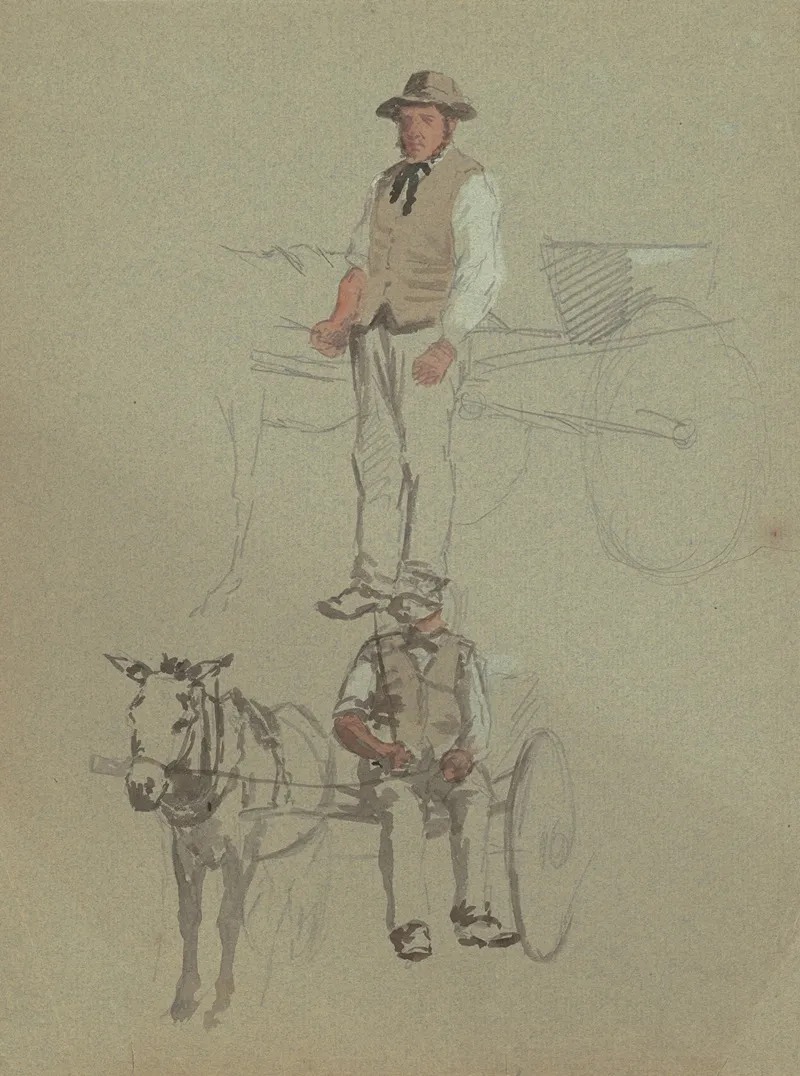 Studies Of A Man And Horse Cart