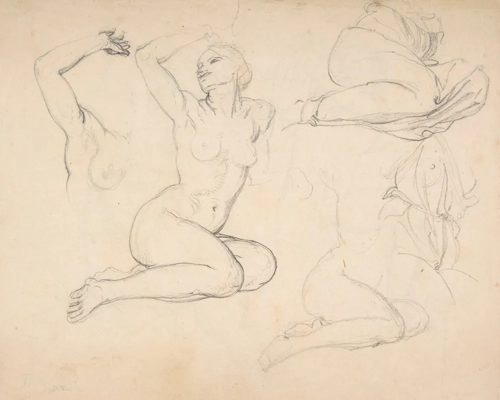 Studies Of A Sitting Woman by Eduard Julius Friedrich Bendemann - Canvas Print