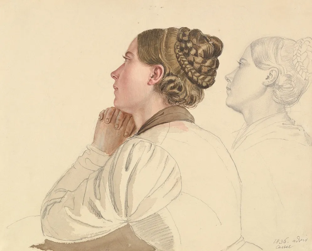 Studies Of A Woman Praying by Ludwig Emil Grimm - Canvas Print