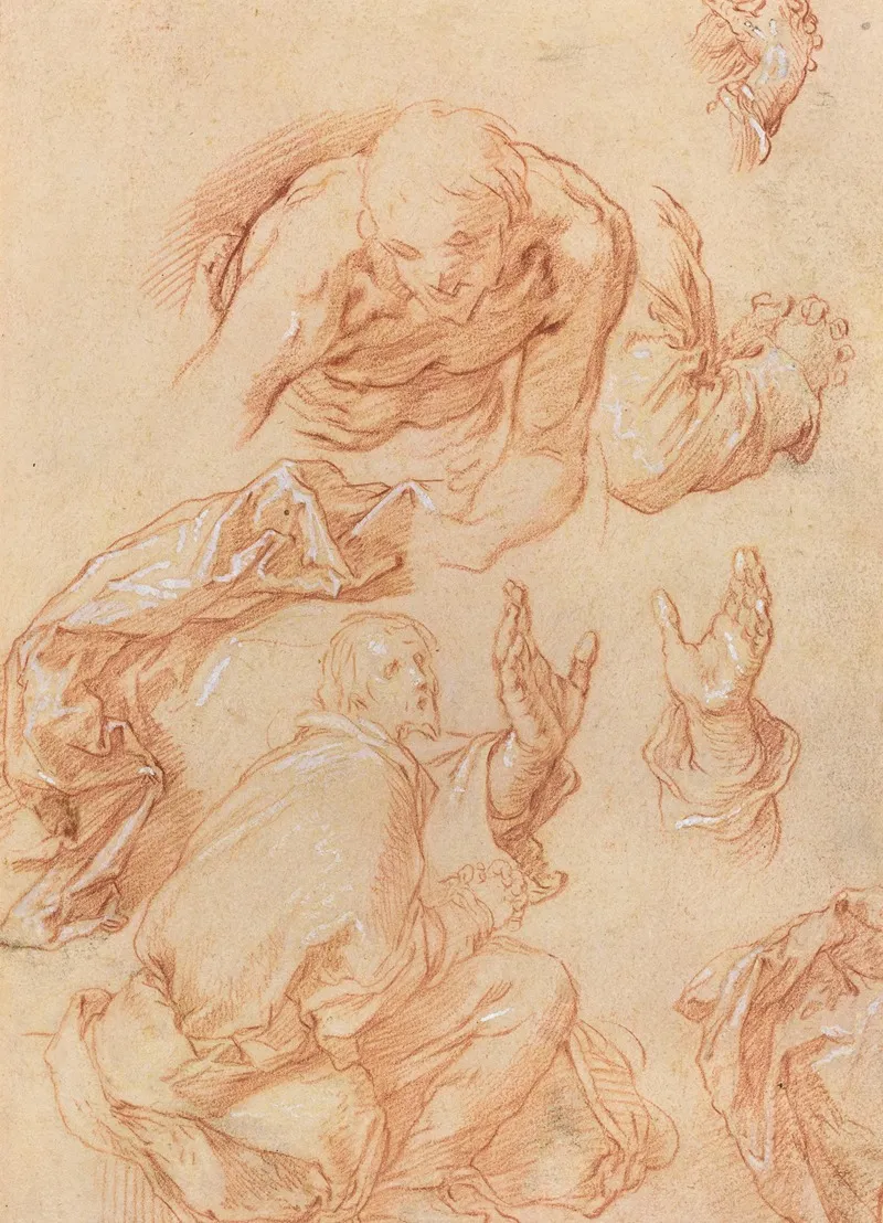 Studies Of Hands And Bending Figures Verso
