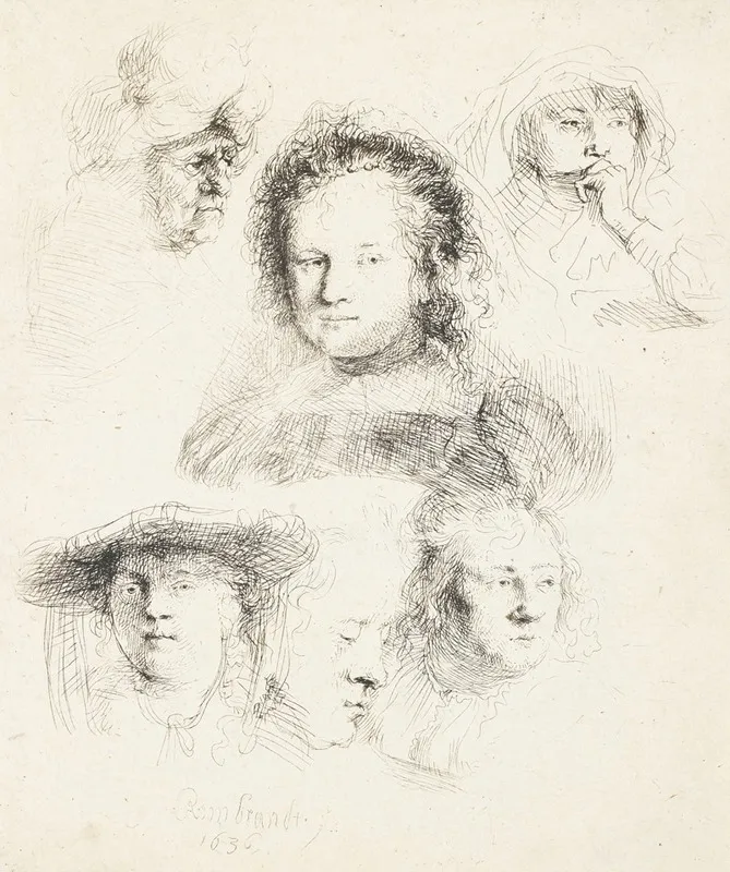 Studies Of The Head Of Saskia And Others by Rembrandt van Rijn - Canvas Print
