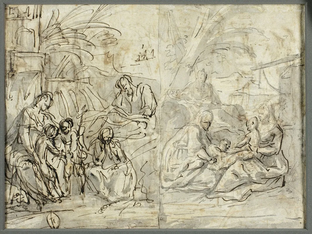 Studies Of The Holy Family And Saint John The Baptist by Claude Gillot - Canvas Print