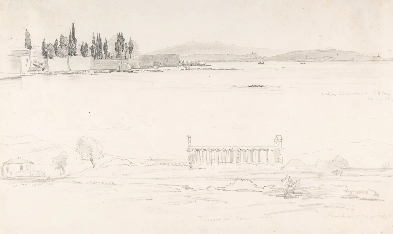 Studies Of The Villa Cicerone At The Lago Lucrino Near Naples And Of The Temple At Paestum Italy