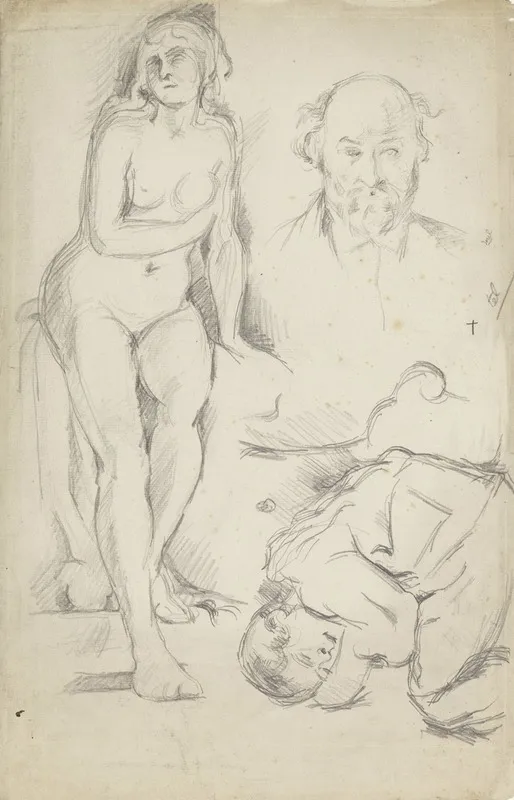 Studies Of Three Figures Including A Self Portrait by Paul Cézanne - Canvas Print