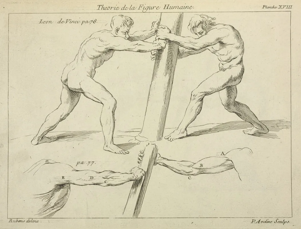 Studies Of Two Figures Pushing Against A Pillar