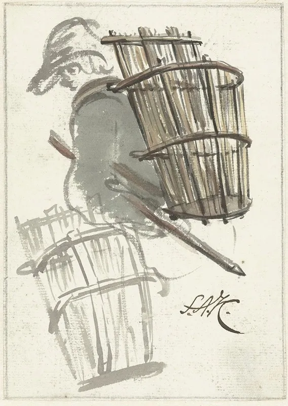Studies Van Een Man Met Een Mand Op De Rug by Simon Andreas Krausz - Canvas Print