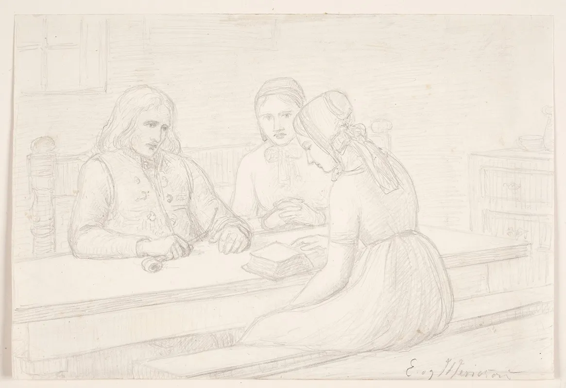Studietegning Til Husandagten by Elisabeth Jerichau Baumann - Canvas Print