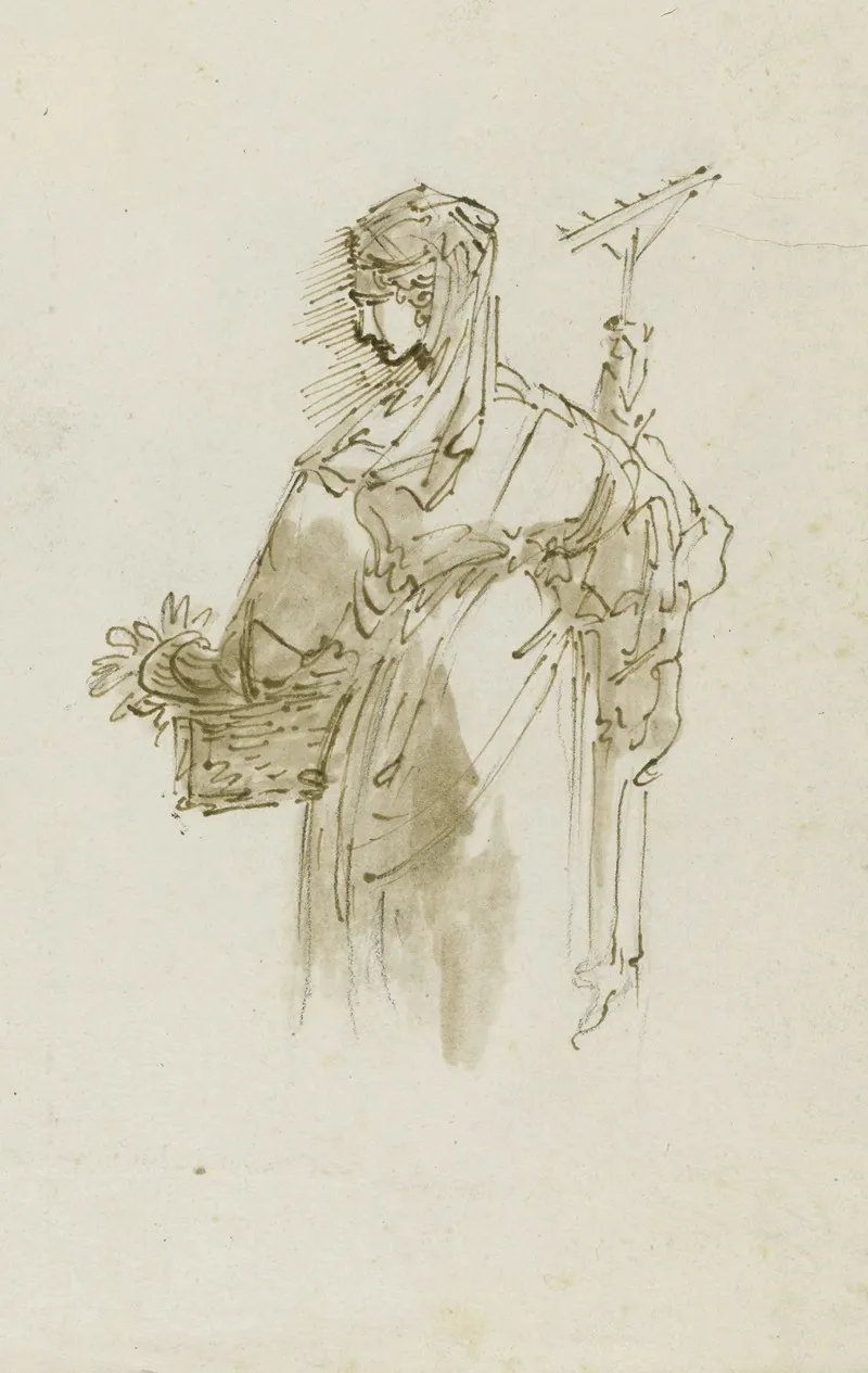 Study Figure For A Peasant Woman Holding A Basket And Rake by Giuseppe Bernardino Bison - Canvas Print