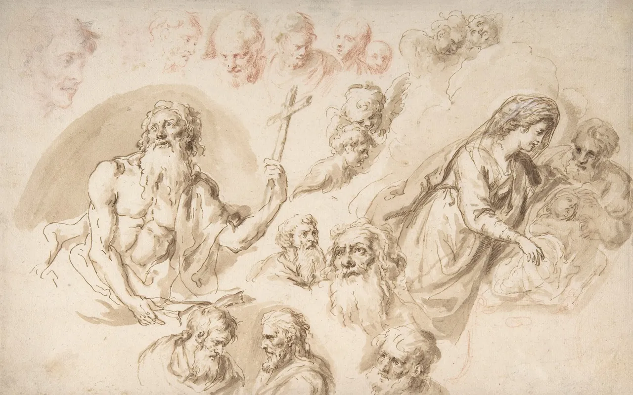 Study For A Nativity Bearded Male Saint And Head Studies by Bartholomaeus Ignaz Weiss - Canvas Print