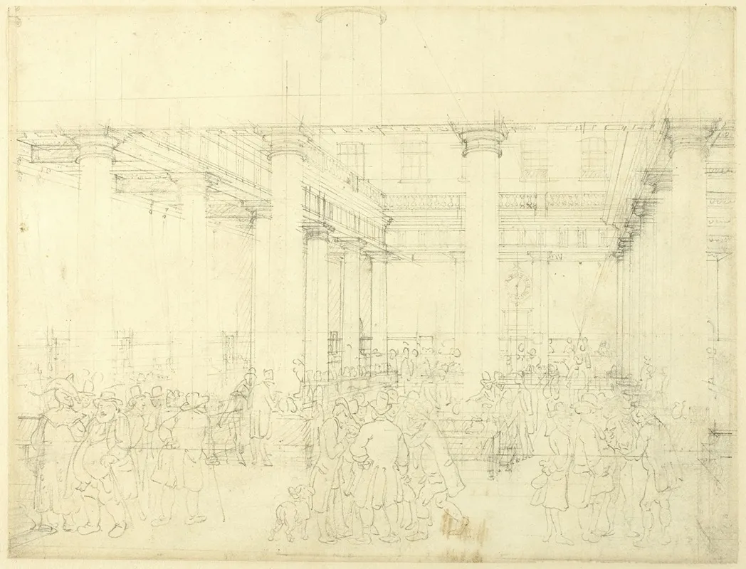 Study For Corn Exchange Mark Lane From Microcosm Of London by Augustus Charles Pugin - Canvas Print