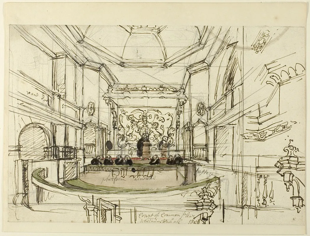 Study For Court Of Common Pleas Westminster Hall From Microcosm Of London by Augustus Charles Pugin - Canvas Print