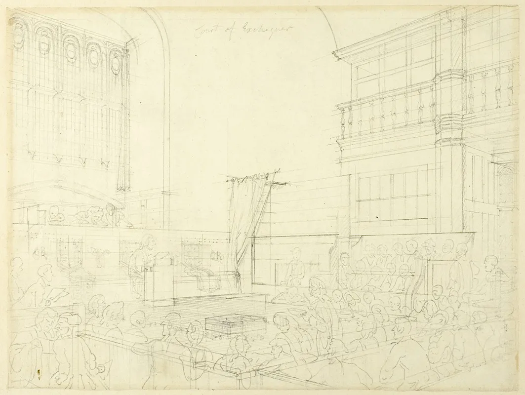 Study For Court Of Exchequer From Microcosm Of London by Augustus Charles Pugin - Canvas Print