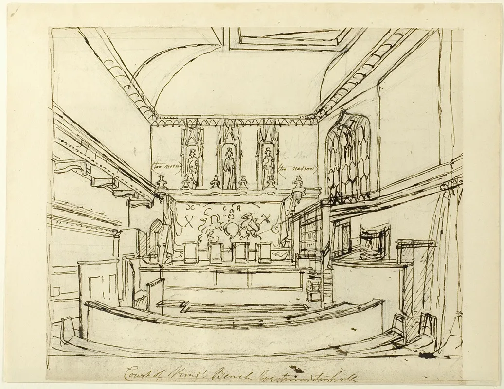 Study For Court Of Kings Bench Westminster Hall From Microcosm Of London by Augustus Charles Pugin - Canvas Print