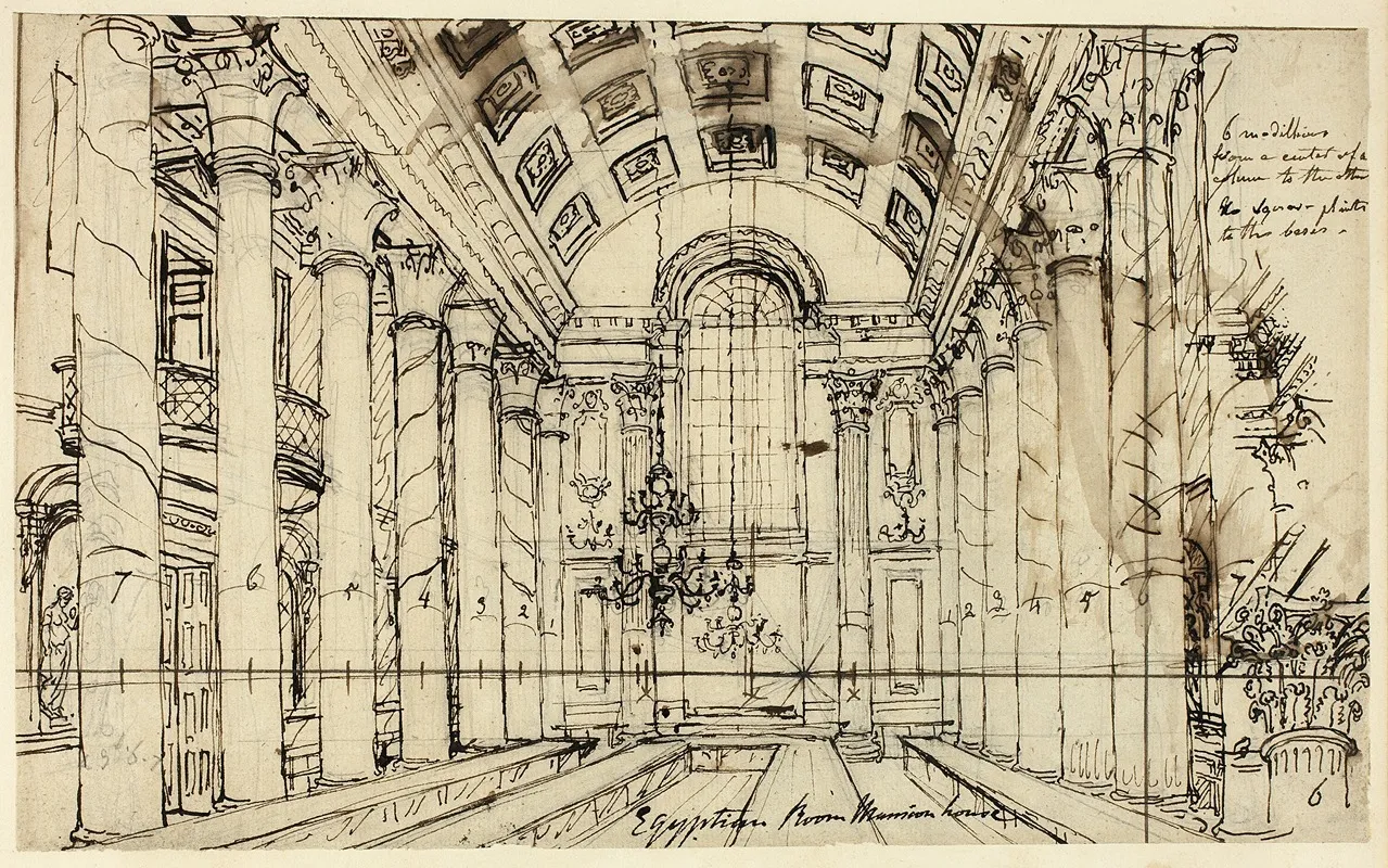 Study For Egyptian Hall Mansion House From Microcosm Of London by Augustus Charles Pugin - Canvas Print