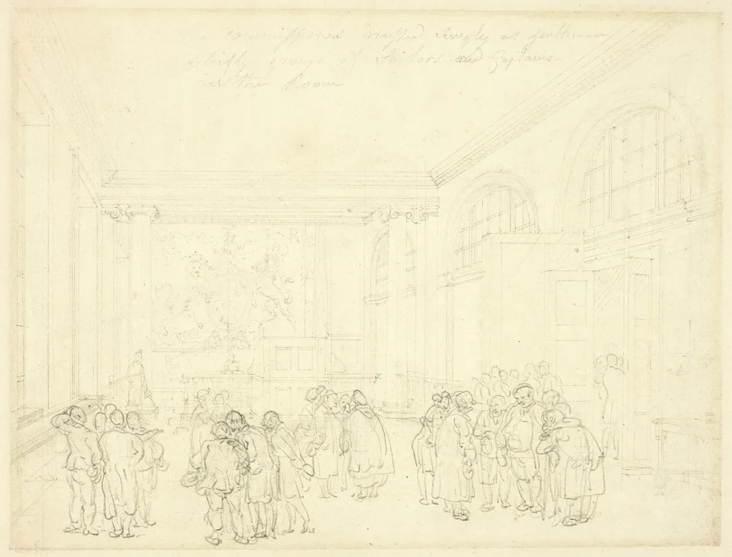Study For Excise Office Broad Street From Microcosm Of London by Augustus Charles Pugin - Canvas Print