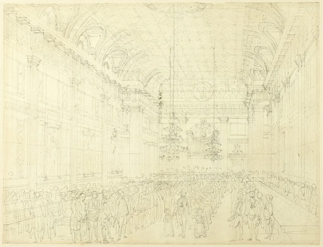 Study For Freemasons Hall Great Queen Street From Microcosm Of London by Augustus Charles Pugin - Canvas Print