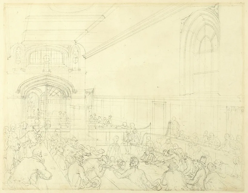 Study For Guild Hall Examination Of A Bankrupt Before His Creditors From Microcosm Of London by Augustus Charles Pugin - Canvas Print