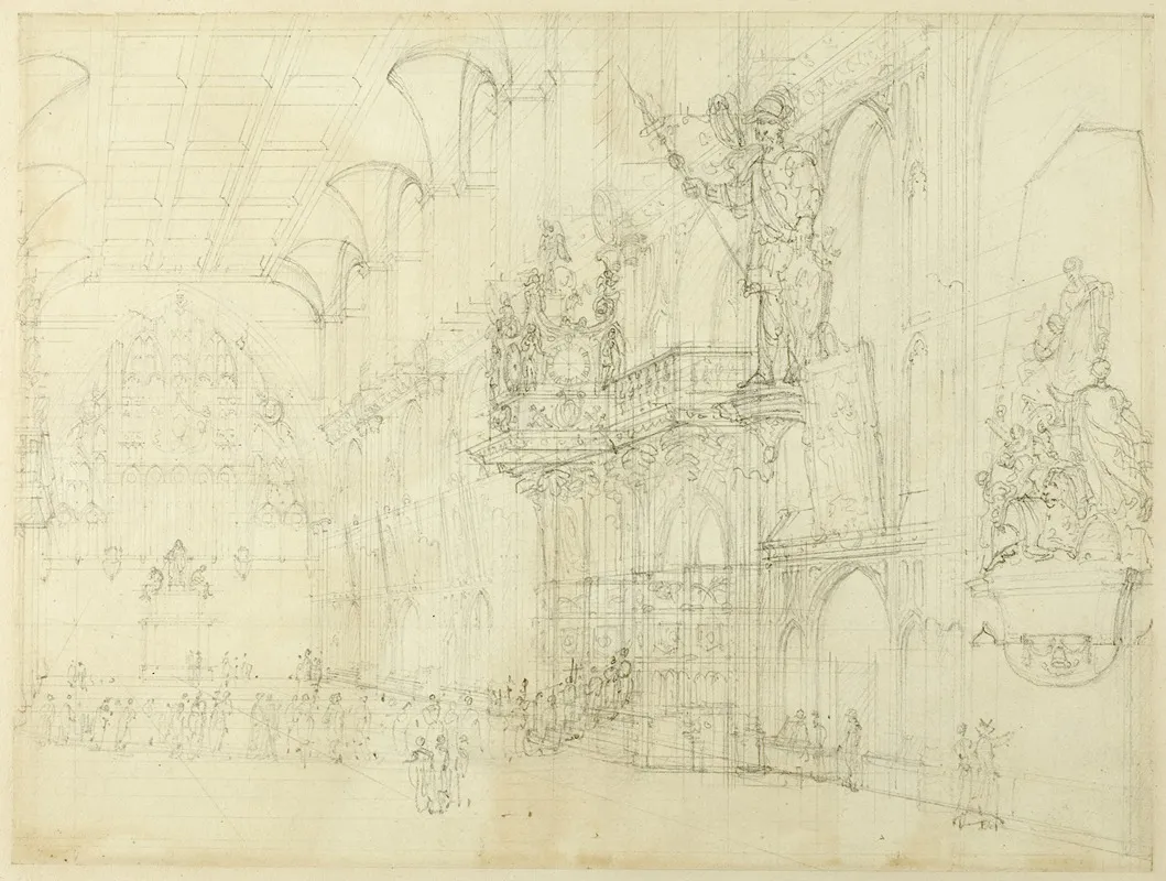 Study For Guild Hall From Microcosm Of London by Augustus Charles Pugin - Canvas Print