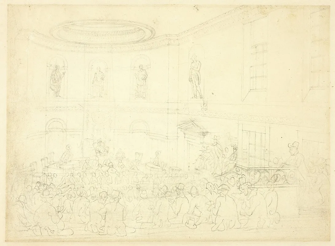 Study For India House The Sale Room From Microcosm Of London by Augustus Charles Pugin - Canvas Print