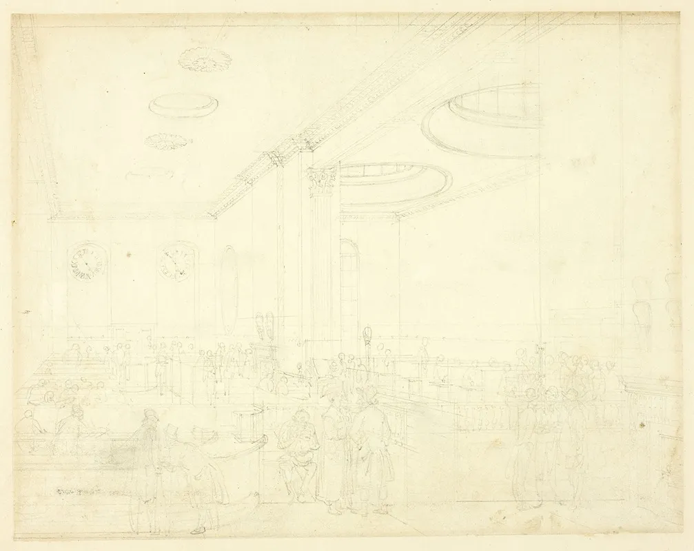 Study For Lloyds Subscription Room From Microcosm Of London by Augustus Charles Pugin - Canvas Print