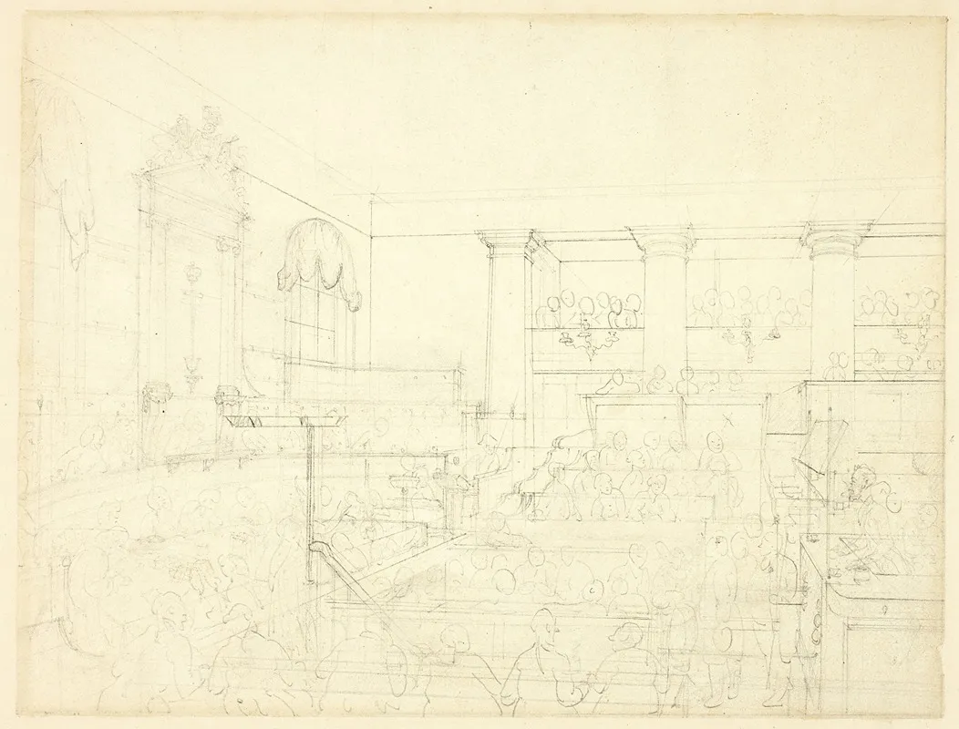 Study For Old Bailey From Microcosm Of London by Augustus Charles Pugin - Canvas Print