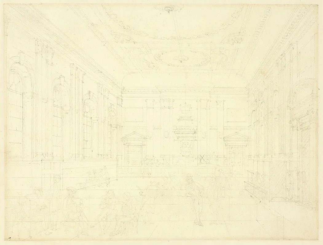 Study For South Sea House Dividend Hall From Microcosm Of London by Augustus Charles Pugin - Canvas Print