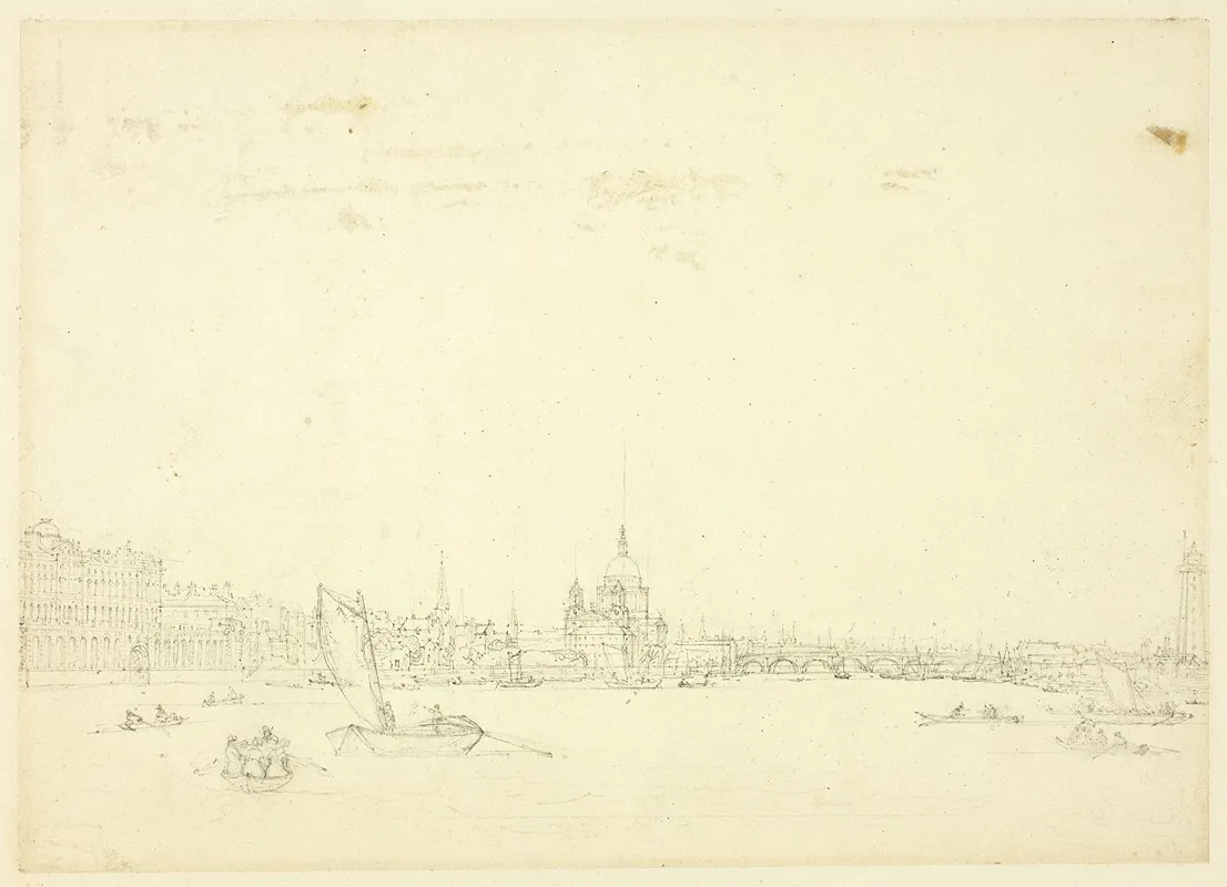 Study For View Of London From The Thames by Augustus Charles Pugin - Canvas Print