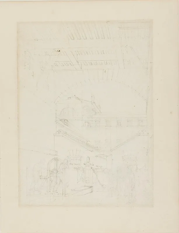 Study For Water Engine Cold Bath Fields Prison From Microcosm Of London by Augustus Charles Pugin - Canvas Print