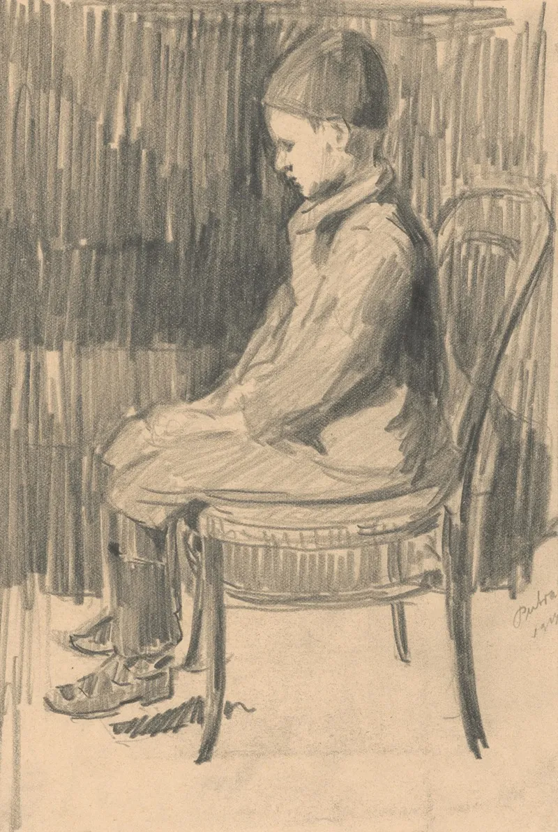 Study Of A Boy Seated On A Chair by Eduard Putra - Canvas Print