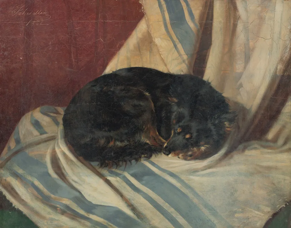Study Of A Dog Lying Down 2 by Friedrich Carl von Scheidlin - Canvas Print