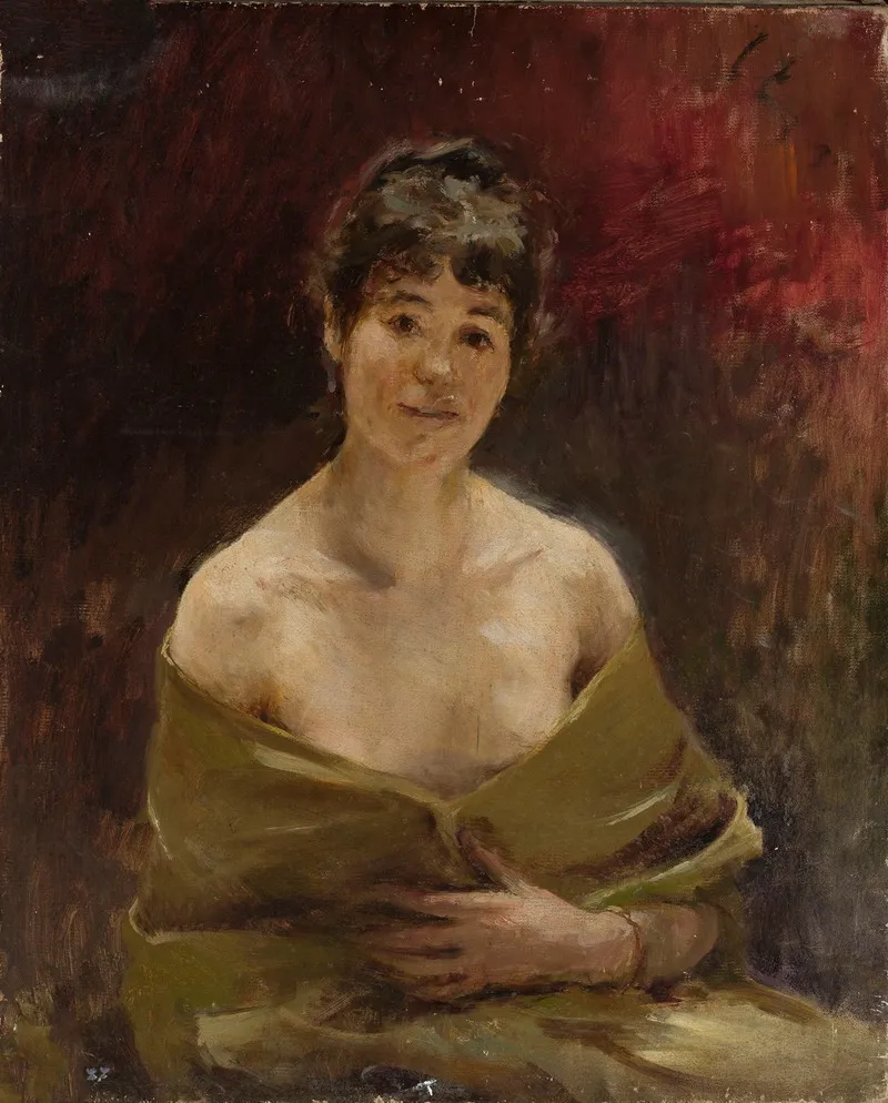 Study Of A Female Model In Green Drapery