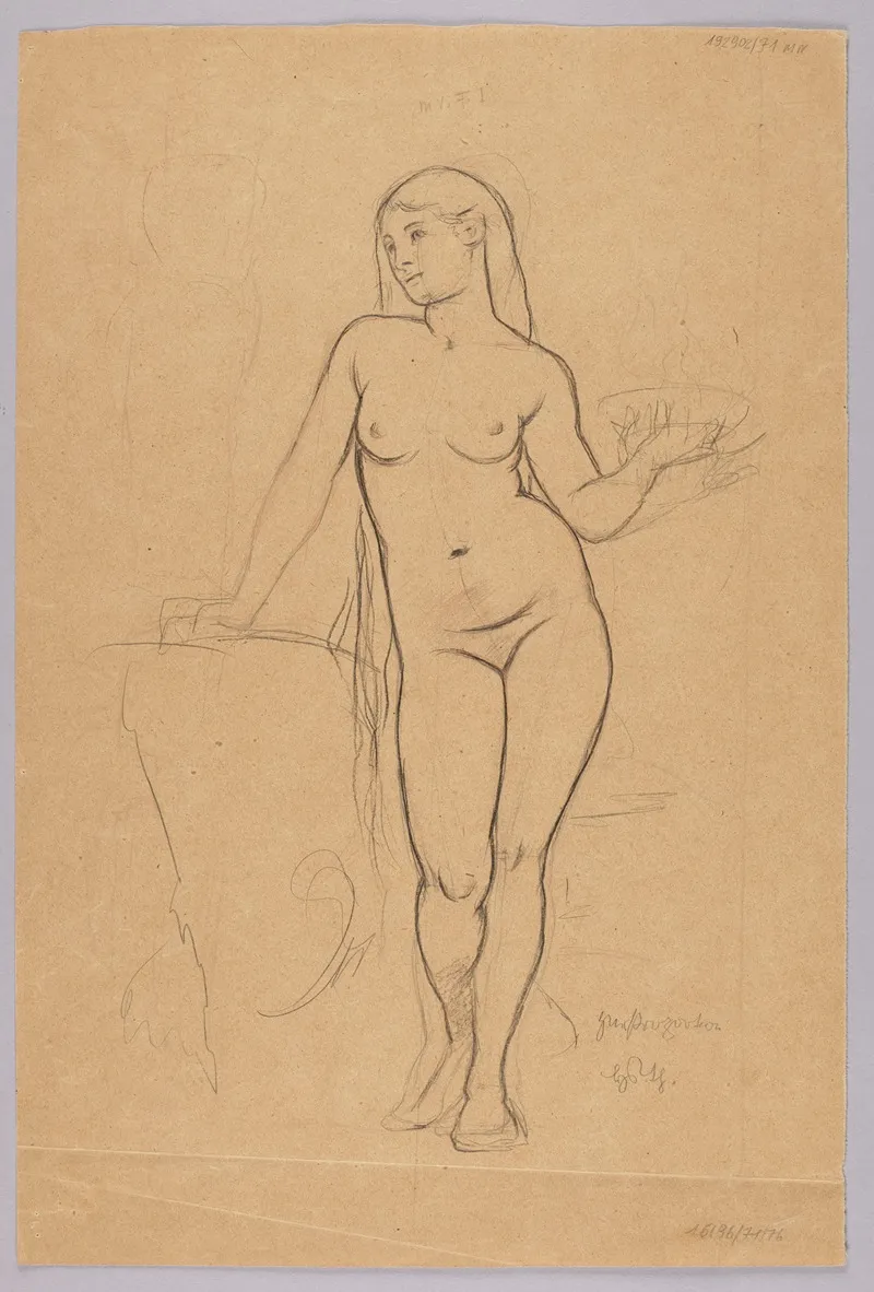 Study Of A Female Nude Holding A Bowl
