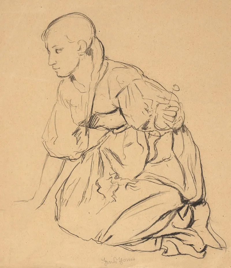 Study Of A Girl Kneeling In A Meadow