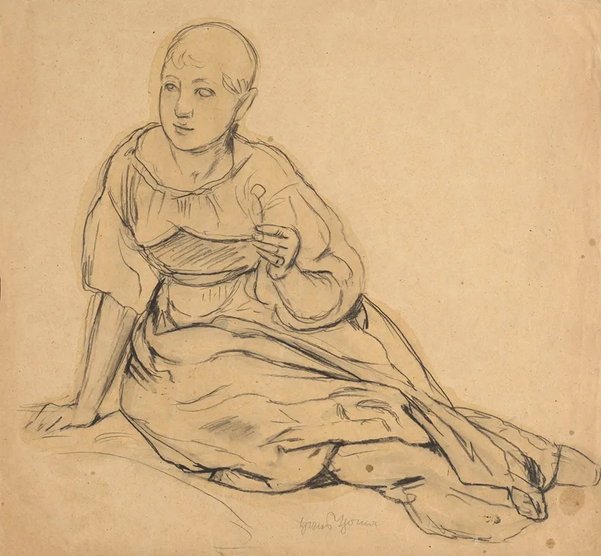 Study Of A Girl Sitting On The Ground