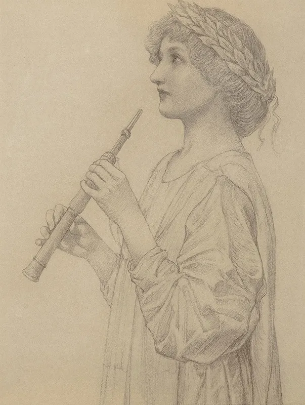 Study Of A Girl Wearing A Laurel Wreath Playing A Recorder by Henry Ryland - Canvas Print