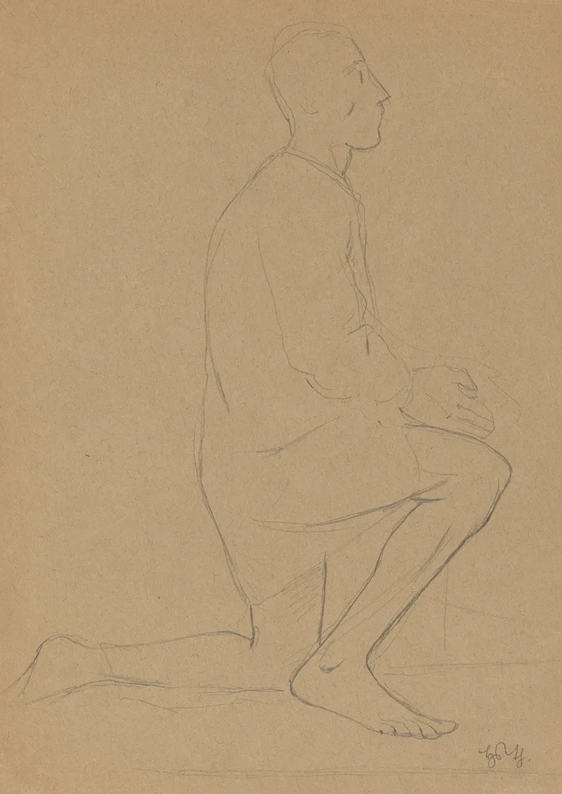 Study Of A Kneeling Man With His Hands Folded In A Gesture Of Prayer