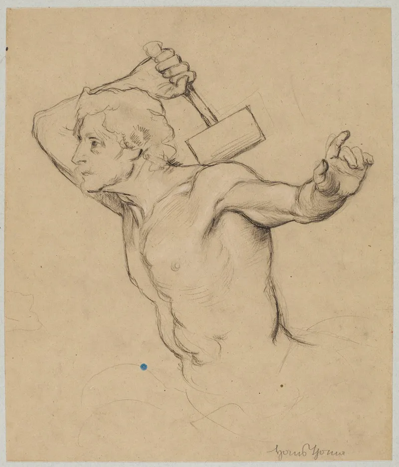 Study Of A Male Nude Raising A Hammer Bust Representation