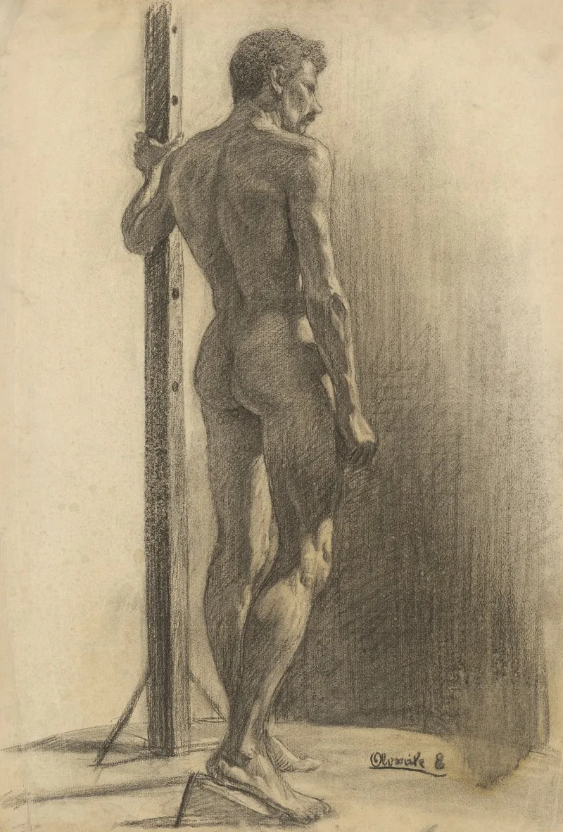 Study Of A Man Holding A Pole by Emil Alexay-Olexák - Canvas Print
