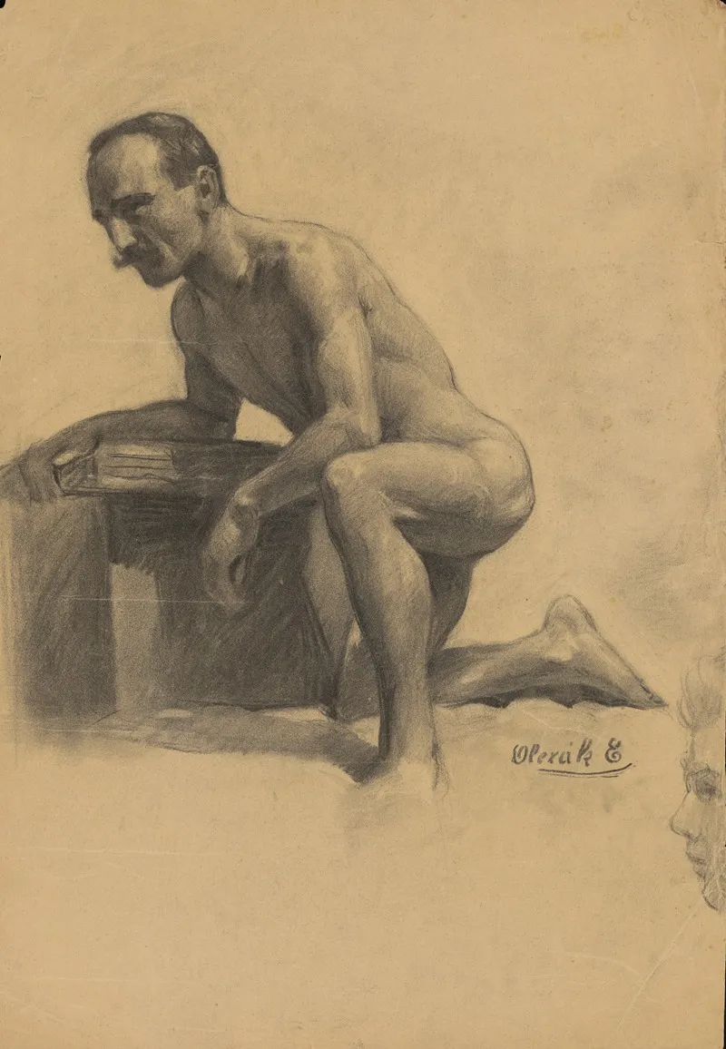 Study Of A Man Kneeling On One Knee by Emil Alexay-Olexák - Canvas Print