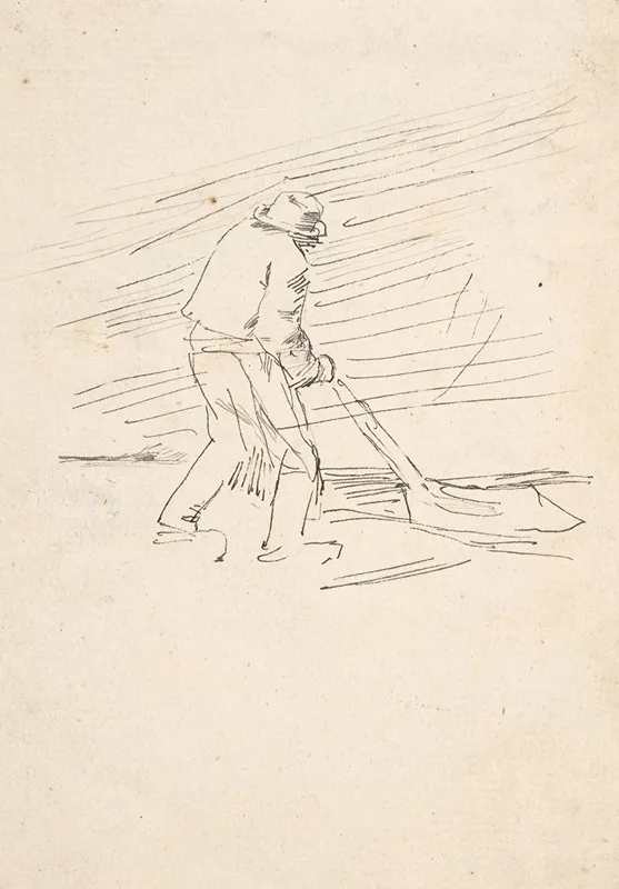 Study Of A Man Pushing A Plow