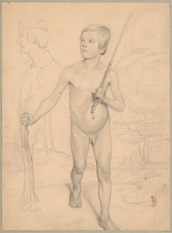 Study Of A Nude Boy Against A Landscape