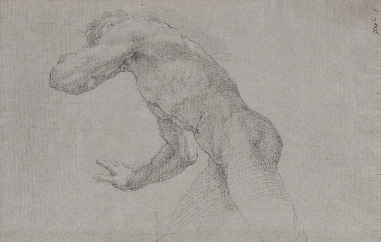 Study Of A Nude Man In An Action Pose Seen From The Side by Giacomo Zoboli - Canvas Print
