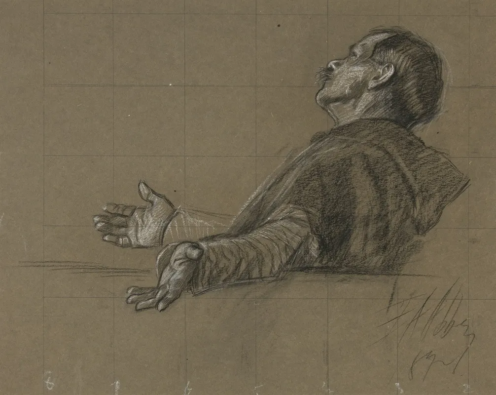Study Of A Robed Figure For The Quest Of The Holy Grail Mural Series At Boston Public Library