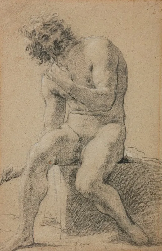 Study Of A Seated Male Nude 3 by Michel Dorigny - Canvas Print
