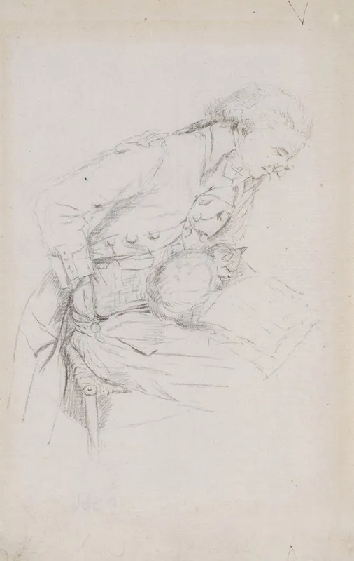 Study Of A Seated Man Reading With A Cat On His Lap by Gabriel de Saint-Aubin - Canvas Print